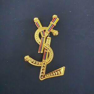 New Yves Saint Laurent Gold and Multicolor Brooch